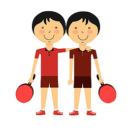 卡通打乒乓球的男孩