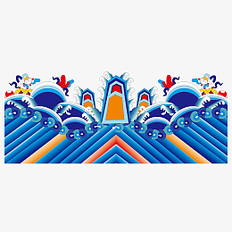 蓝色清朝宫廷花纹元素