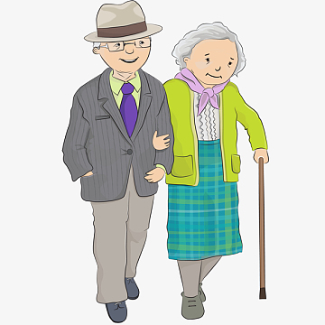 老年夫妇散步矢量插画