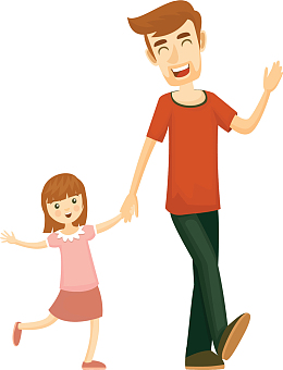 牵着女儿的手的爸爸