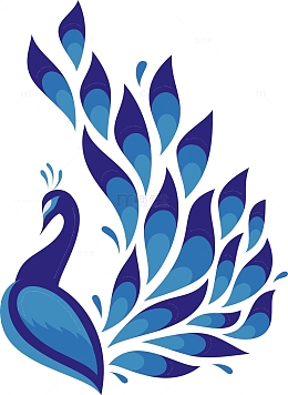 蓝色抽象卡通孔雀