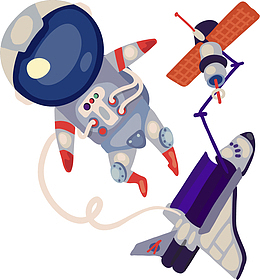 卡通创意飞船卫星人物插画