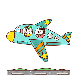 彩色手绘飞机跑道