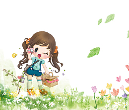 免抠卡通手绘花丛里的女孩