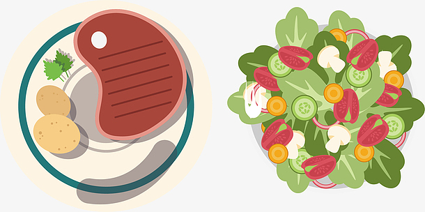 牛排白菜沙拉营养午餐矢量