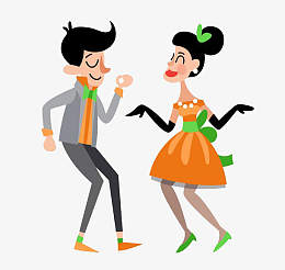 跳踢踏舞的男女手绘卡通插画