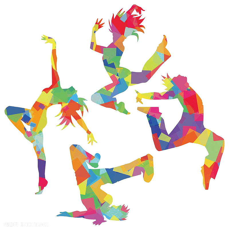 彩色几何跳舞蹈的青少年创意插图