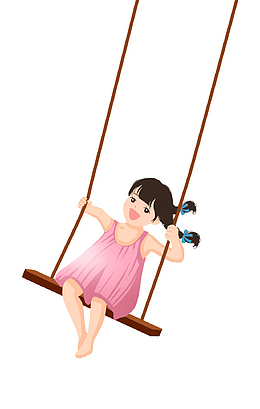 卡通手绘荡秋千的女孩插画