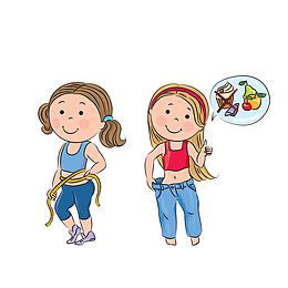 卡通控制饮食成功减肥的女孩素材