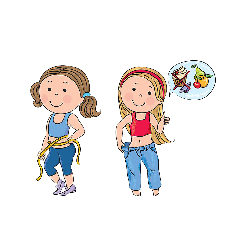 卡通控制饮食成功减肥的女孩素材