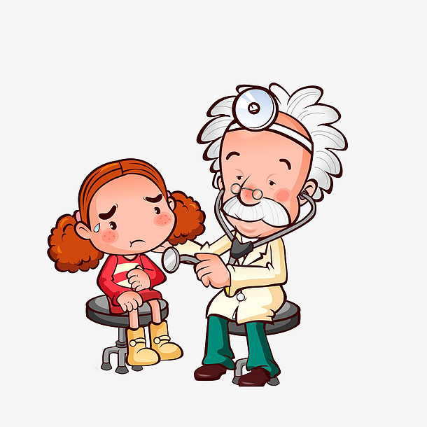 卡通给肚子痛的小女孩检查身体的