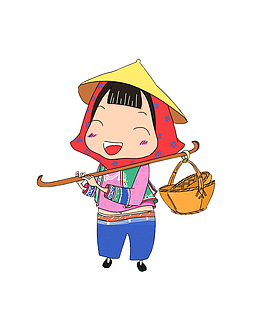 挑担的惠安女孩卡通造型