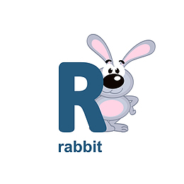 字母R可爱兔子RABBIT免抠素材