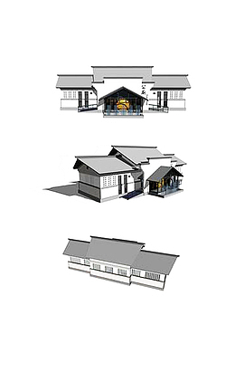 南方多视角灰色坡屋顶新中式建筑
