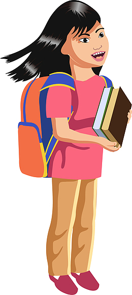 抱着书的小女孩