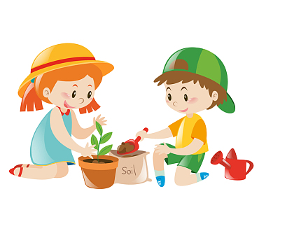 手绘卡通儿童种花