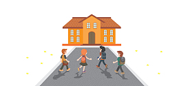 卡通小孩上学路png