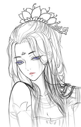 线稿古风忧伤美女