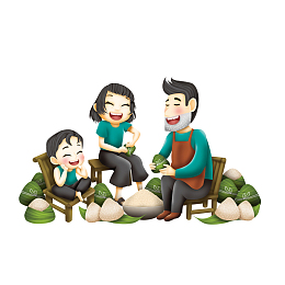 一家人包粽子元素设计
