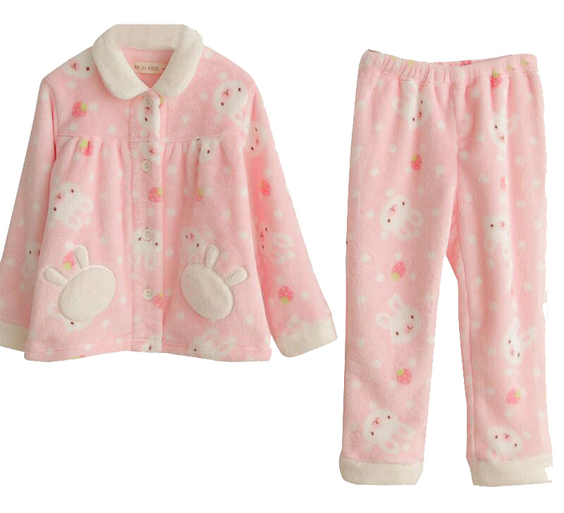 儿童睡衣粉色珊瑚绒女孩