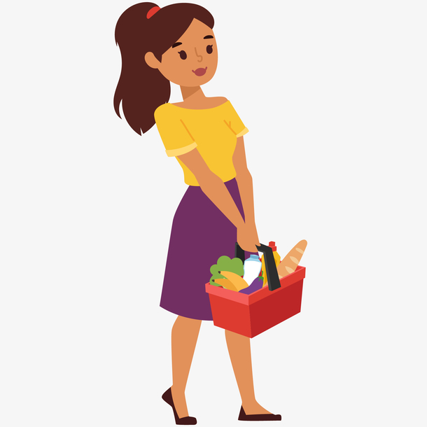 女青年提着购物篮插画