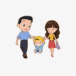 卡通散步的一家三口素材