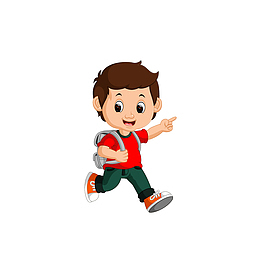 卡通走路上学的男孩素材