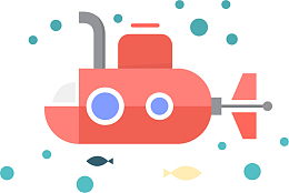 海底卡通红色潜水艇