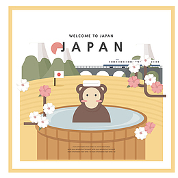 猴子泡澡矢量手绘