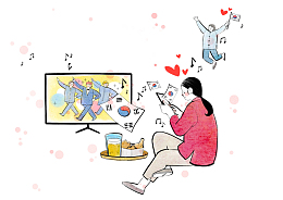 看电视打牌传统插画