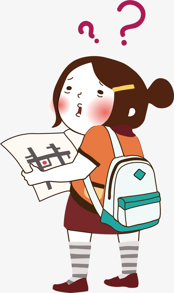 矢量手绘问号小女孩