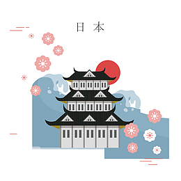 日本建筑矢量手绘