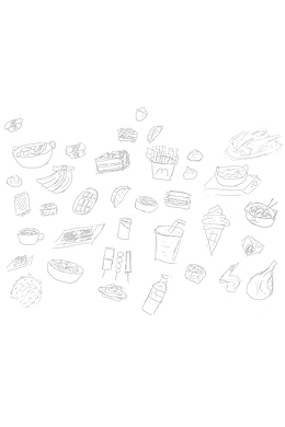 卡通线描食物手稿