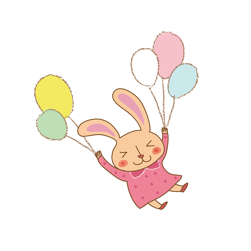 矢量卡通手绘可爱兔子气球插画