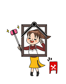 手绘相框自拍的女孩免抠图