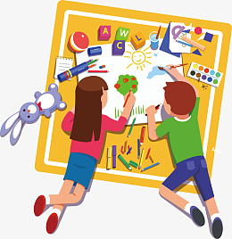 趴在地上画画的两个人