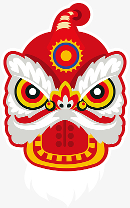 新年红色中国风装饰舞狮pngpngpng彩色卡通舞狮头菜单pngpng水墨舞狮