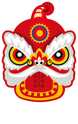 春节卡通红色狮子头