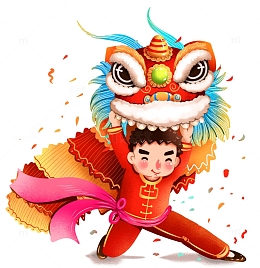新年春节习俗舞狮子喜庆气氛左