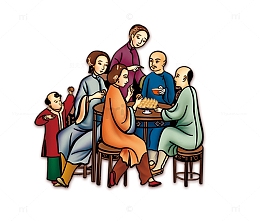春节一家人在包水饺免抠图
