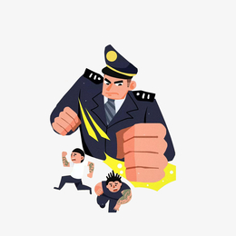 卡通打黑除恶重拳出击的警察素材