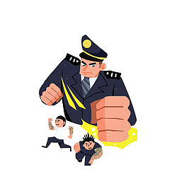 卡通打黑除恶重拳出击的警察素材
