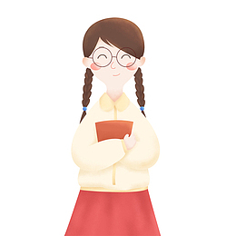 手绘卡通拿书本的女孩元素