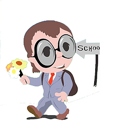 新学期学生拿着花去学校的插图