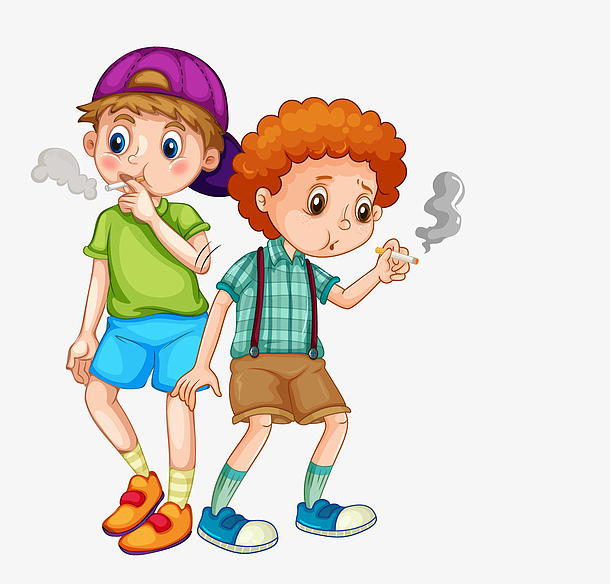 手绘卡通未成年人抽烟
