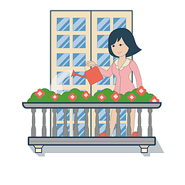浇花的女人矢量插图