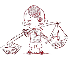 彩铅画挑扁担的孩童