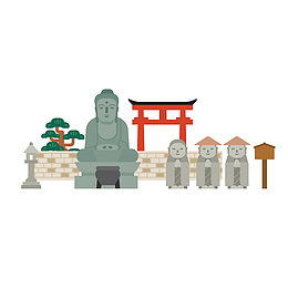 可爱寺庙佛像手绘