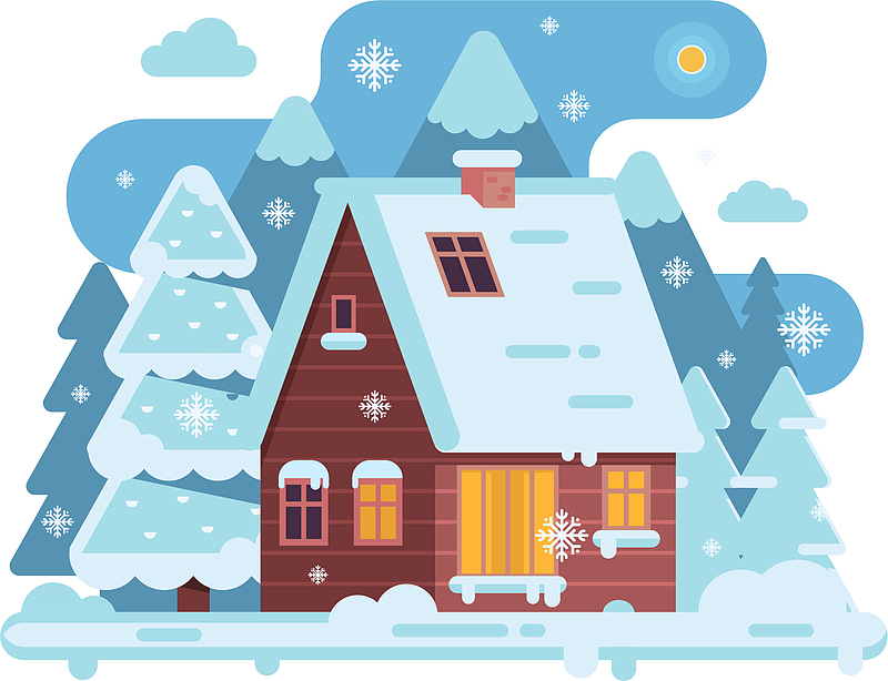 精致冬季下雪房子风景插画
