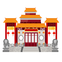 一间手绘的中式气派房子
